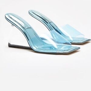 Good American TPU Blue Cinderella Square Toe Lucite Wedge Shoe Size 11